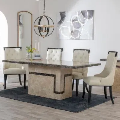 Venice Dining Set with Carmela Chairs - Cream, Marble