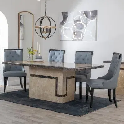 Venice Dining Set with Carmela Chairs - Cream, Marble