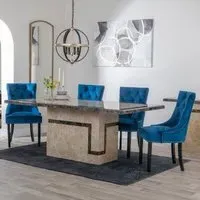 Venice Dining Set with Knocker Back Chairs - Blue, Marble