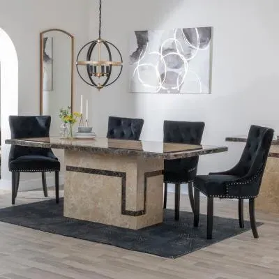 Venice Dining Set with Knocker Back Chairs - Cream, Marble