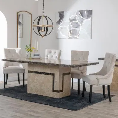 Venice Dining Set with Knocker Back Chairs - Cream, Marble
