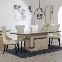 Venice Dining Set with Mimi Chairs - Cream, Marble