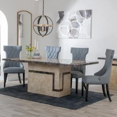Venice Dining Set with Mimi Chairs - Cream, Marble