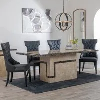 Venice Dining Set with Mimi Chairs - Cream, Marble