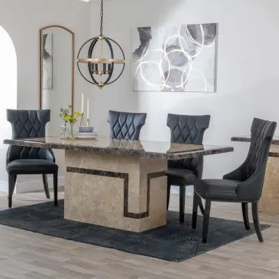 Venice Dining Set with Mimi Chairs - Cream, Marble