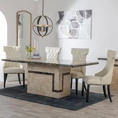 Venice Dining Set with Mimi Chairs - Cream, Marble