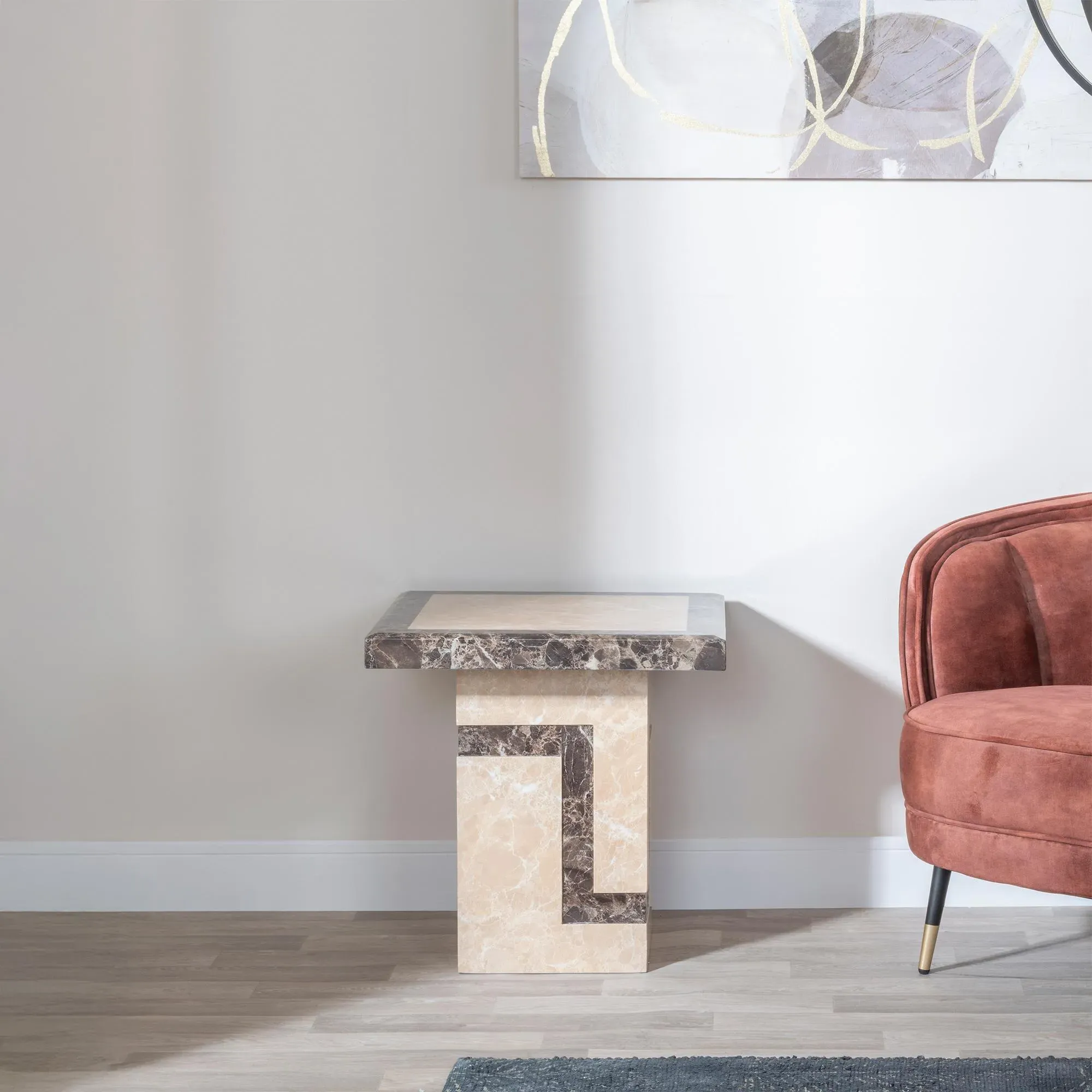 Venice Square Side Table - Cream, Engineered Marble