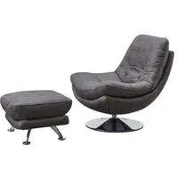 Vento Swivel Chair and Footstool - Dark Grey, Fabric