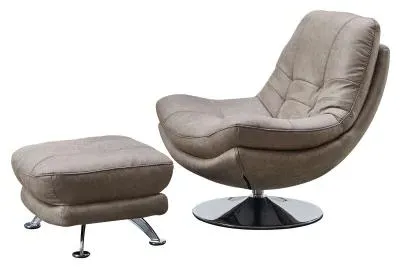 Vento Swivel Chair and Footstool - Light Grey, Fabric