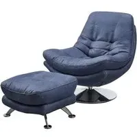 Vento Swivel Chair and Footstool - Midnight Blue, Fabric