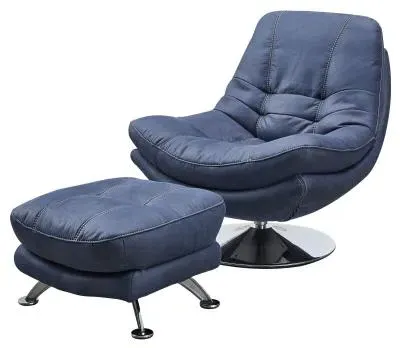 Vento Swivel Chair and Footstool - Midnight Blue, Fabric