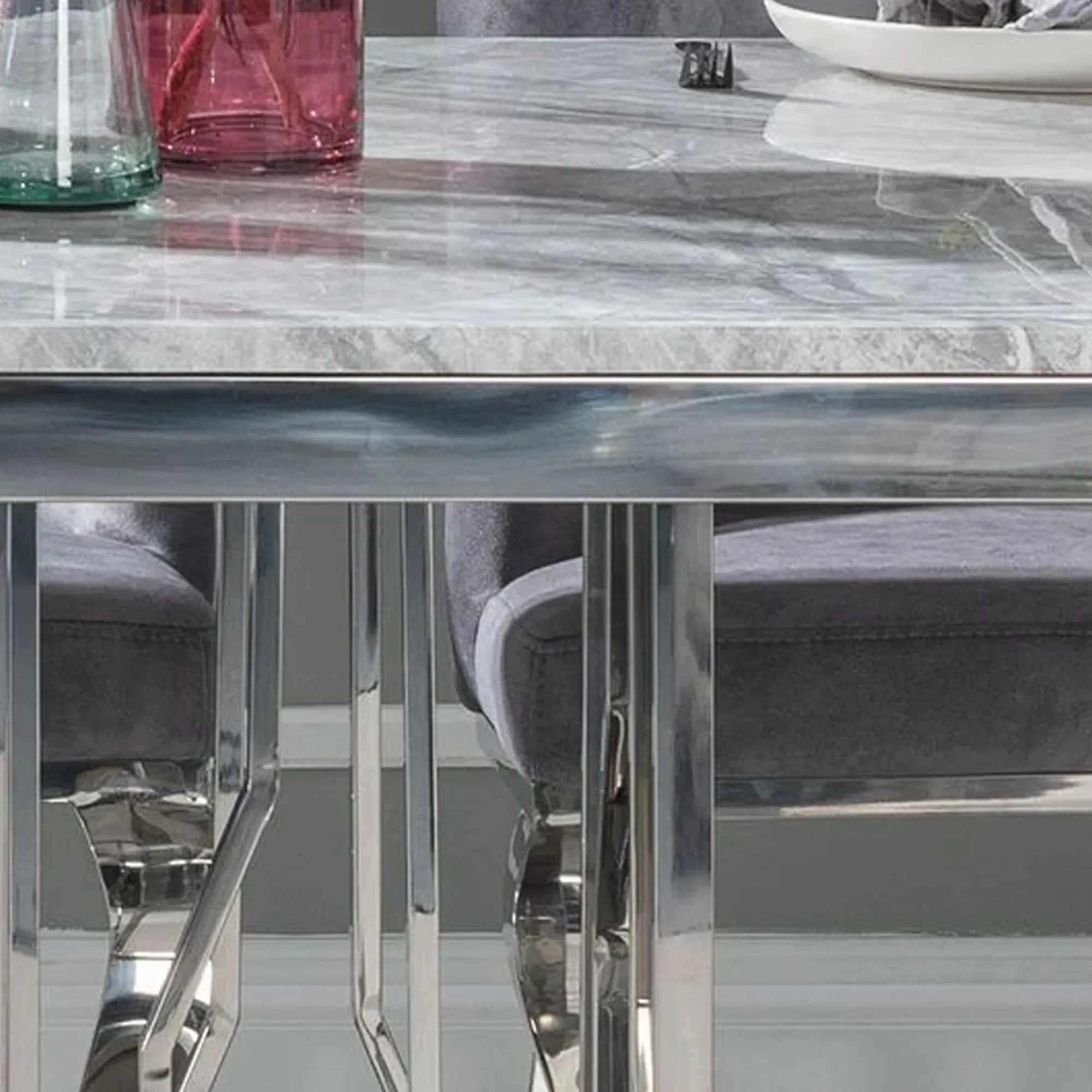 Vortex 8-Seater Dining Table - Grey Marble, Chrome