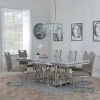 Vortex Dining Set - Grey Marble, Chrome