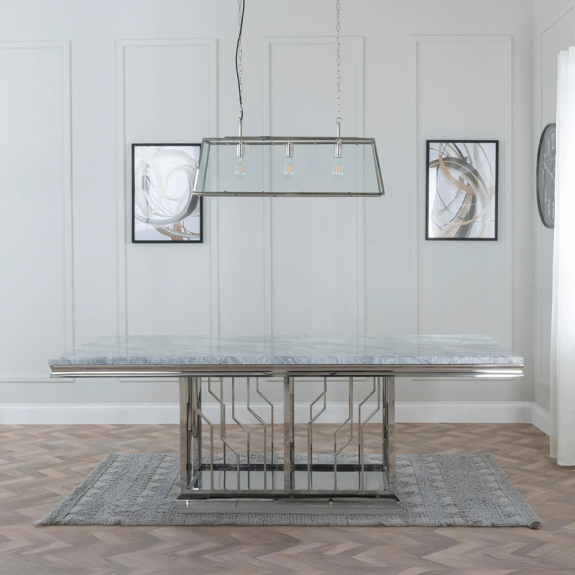 Vortex Dining Set - Grey Marble, Chrome