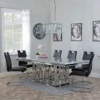 Vortex Dining Set - Grey Marble, Chrome