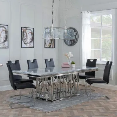 Vortex Dining Set - Grey Marble, Chrome