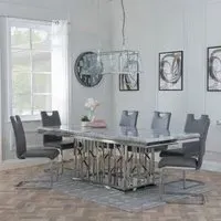 Vortex Dining Set - Grey Marble, Chrome