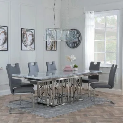 Vortex Dining Set - Grey Marble, Chrome