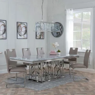 Vortex Dining Set - Grey Marble, Chrome