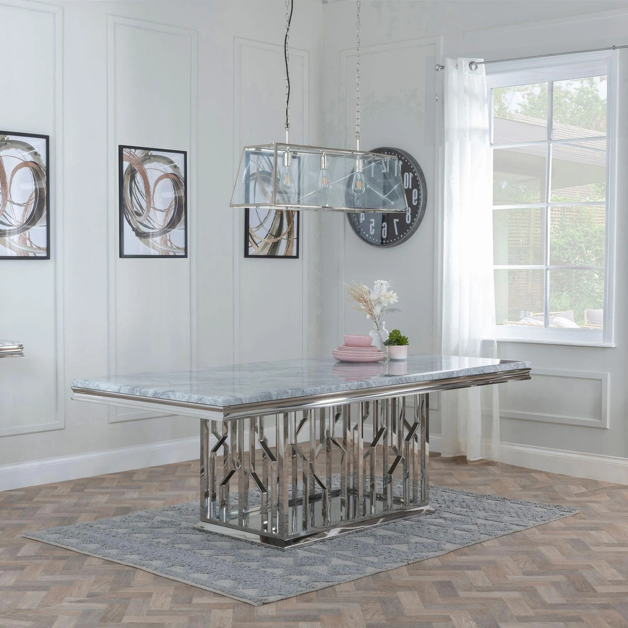 Vortex Dining Set with Jamison Chairs - Beige, Marble