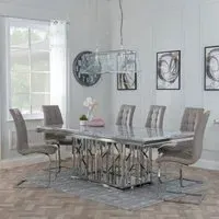 Vortex Dining Set with Jamison Chairs - Beige, Marble