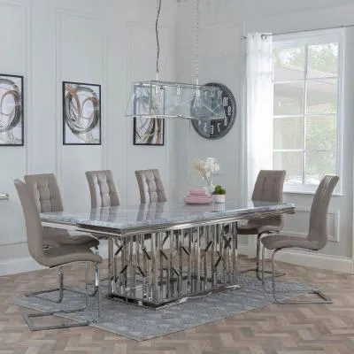 Vortex Dining Set with Jamison Chairs - Beige, Marble