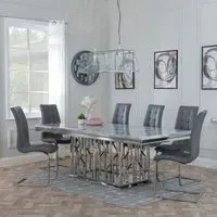 Vortex Dining Set with Jamison Chairs - Grey, Marble