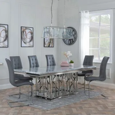 Vortex Dining Set with Jamison Chairs - Grey, Marble