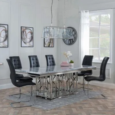 Vortex Dining Set with Jamison Chairs - Grey, Marble