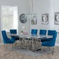 Vortex Dining Set with Knocker Back Chairs - Grey, Marble