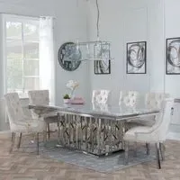 Vortex Dining Set with Knocker Back Chairs - Grey, Marble