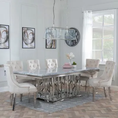 Vortex Dining Set with Knocker Back Chairs - Grey, Marble