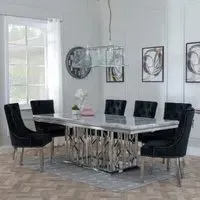 Vortex Dining Set with Knocker Back Chairs - Grey, Marble