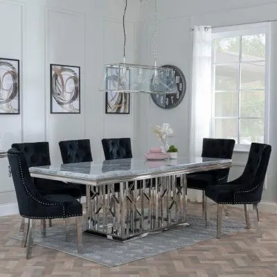 Vortex Dining Set with Knocker Back Chairs - Grey, Marble