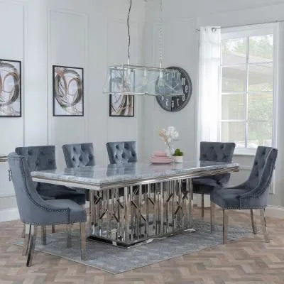 Vortex Dining Set with Knocker Back Chairs - Grey, Marble
