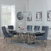 Vortex Dining Set with Lion Knocker Chairs - Grey, Marble