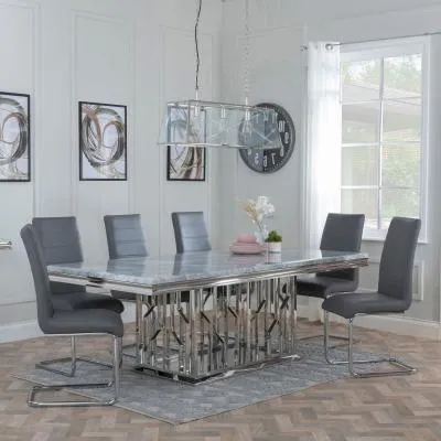 Vortex Grey Marble Dining Set with Roma Chairs - Grey