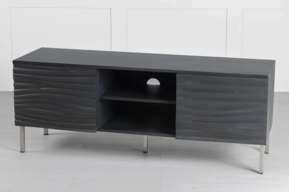 Wave Large Mango Wood TV Unit with Storage - Charcoal
