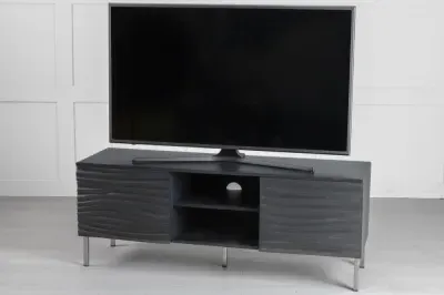 Wave Large Mango Wood TV Unit with Storage - Charcoal