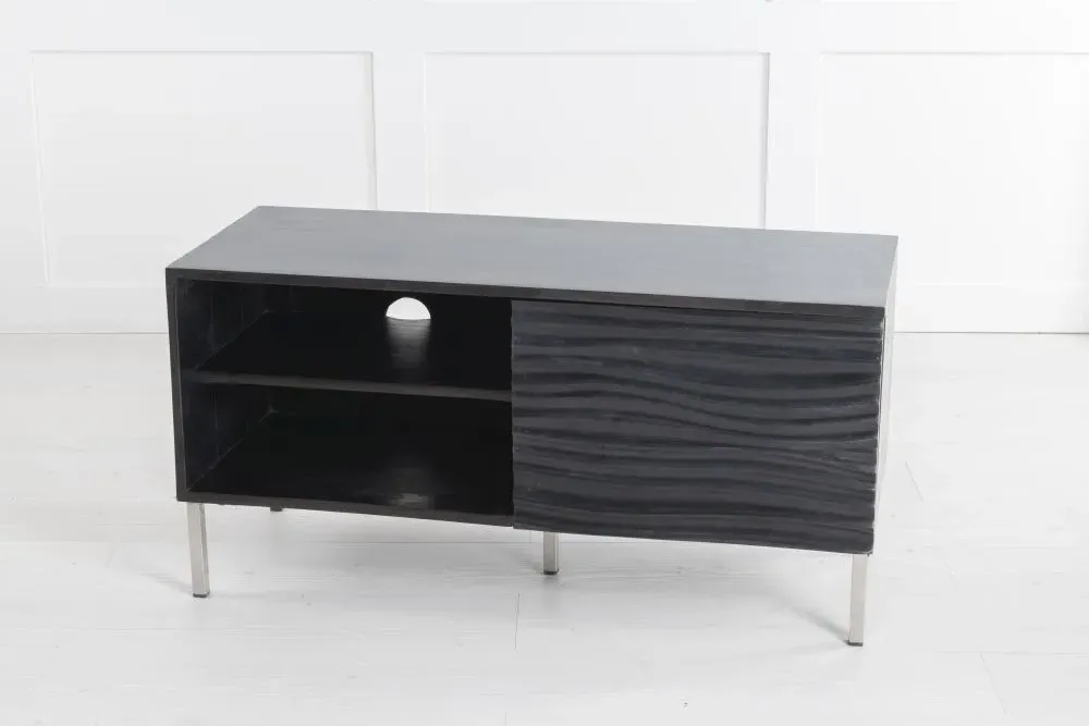Wave Mango Wood TV Unit with Storage - Black