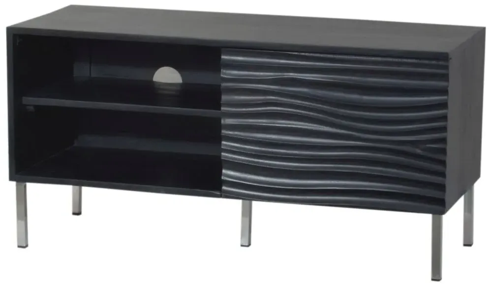 Wave Mango Wood TV Unit with Storage - Black