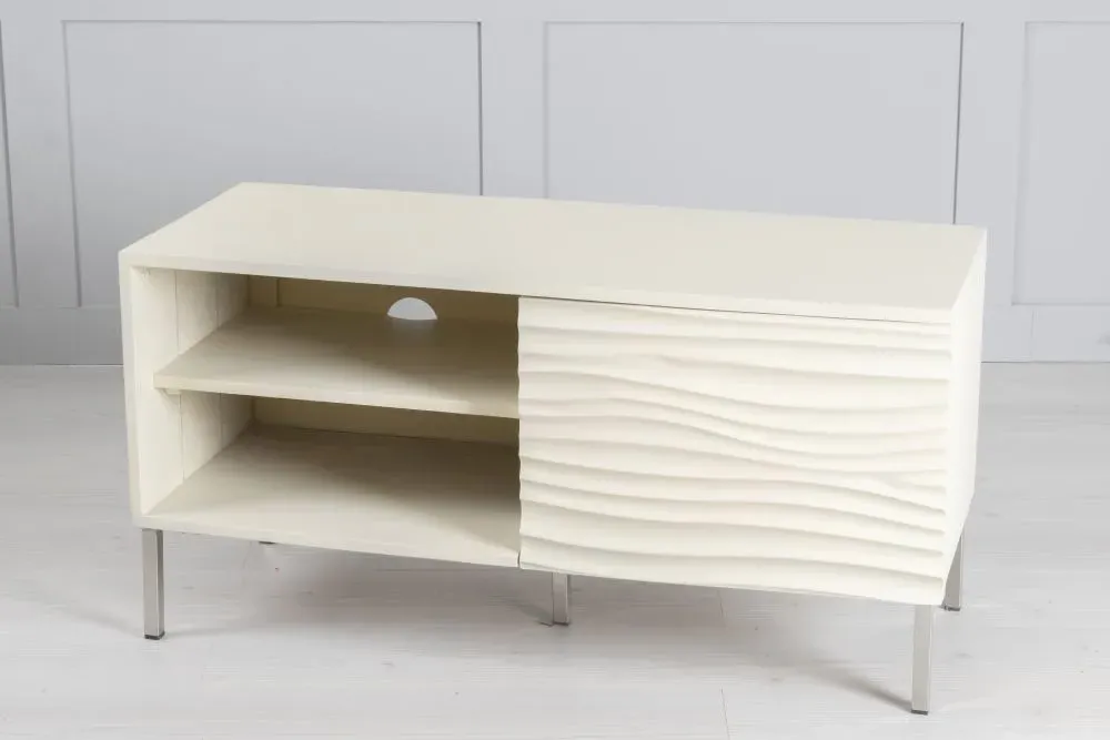 Wave Mango Wood TV Unit with Storage - Bone White