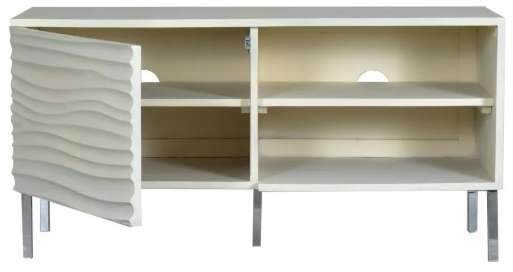 Wave Mango Wood TV Unit with Storage - Bone White