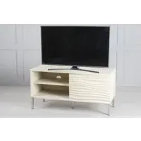 Wave Mango Wood TV Unit with Storage - Bone White