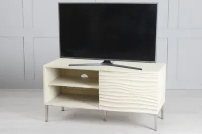 Wave Mango Wood TV Unit with Storage - Bone White