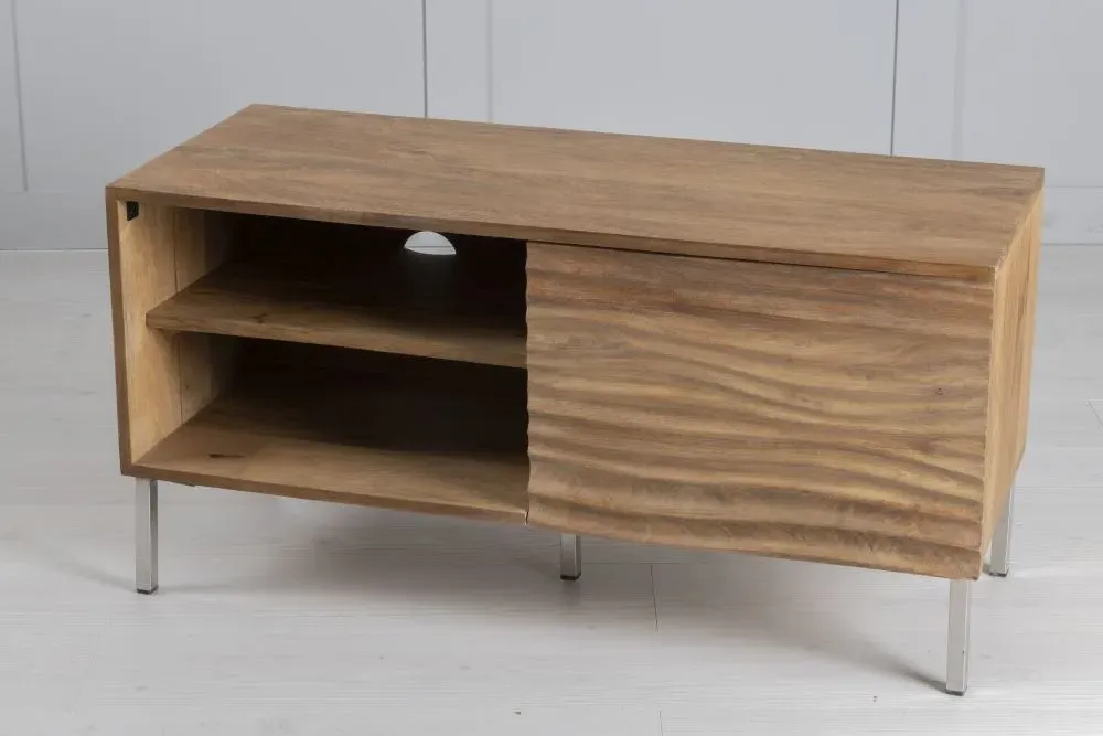 Wave Mango Wood TV Unit with Storage - Natural