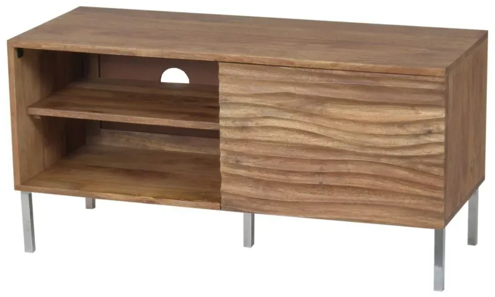 Wave Mango Wood TV Unit with Storage - Natural