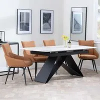 Westin Extending Dining Set with Ace Swivel Chairs - White, Ceramic