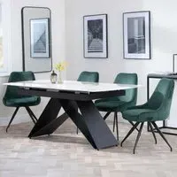 Westin Extending Dining Set with Arctic Swivel Chairs - White, Ceramic