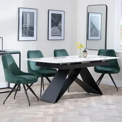 Westin Extending Dining Set with Arctic Swivel Chairs - White, Ceramic